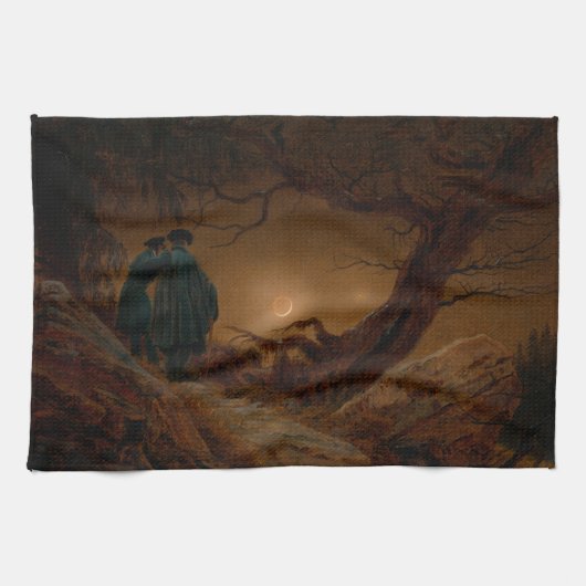 2人の男が夜に月を眺める キッチンタオル (横)
