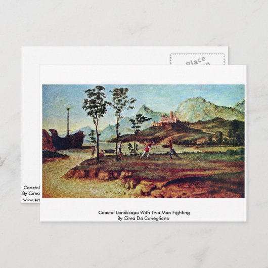 2人の男が戦う沿岸の風景 ポストカード (正面/裏面)