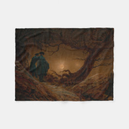 2人の男が月を夜に見る フリースブランケット