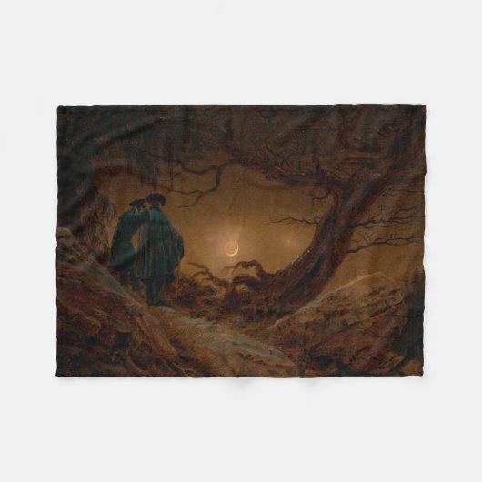 2人の男が月を夜に見る フリースブランケット (正面(横))