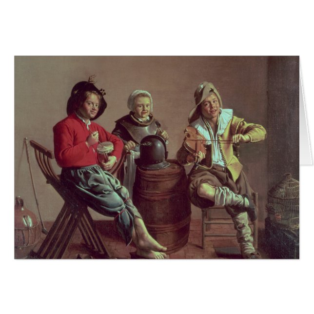 2人の男の子および音楽1629年を作っている女の子 (正面横)