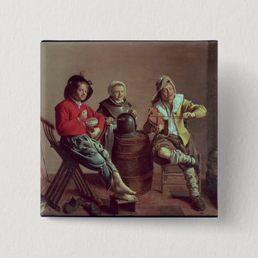 2人の男の子および音楽1629年を作っている女の子 缶バッジ (正面)