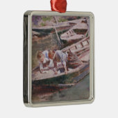 2人の男の子をボートで（Theodore Robinson著） メタルオーナメント (右)