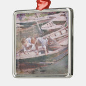 2人の男の子をボートで（Theodore Robinson著） メタルオーナメント (左)