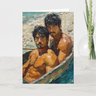 2人の男性の表現主義油絵肖像画 カード
