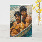 2人の男性の表現主義油絵肖像画 カード (黄色い花)