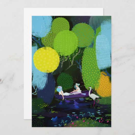 2人の美しい女性をボートで 招待状 (正面/裏面)