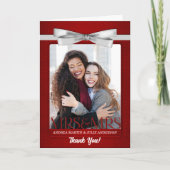 2人の花嫁からの真っ赤なダマスクのウェディングカード サンキューカード (正面)