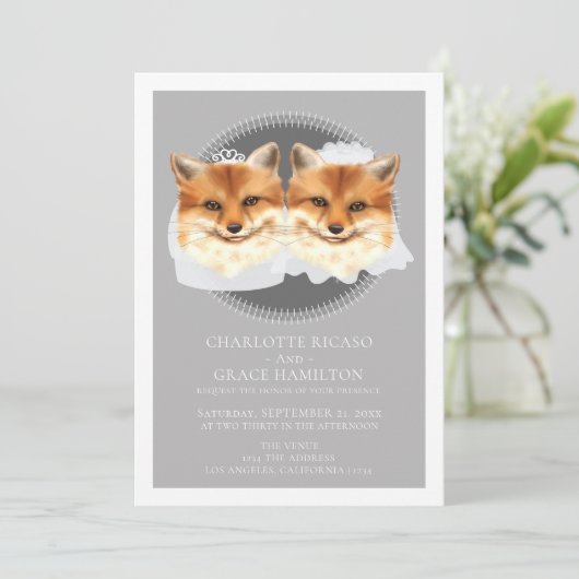 2人の花嫁のミセスとミセス・キツネのテーマ結婚ズ 案内状 (スタンド正面)