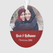 2人の花嫁のMrs. & Mrs. Red Damask写真 オーナメント (正面)