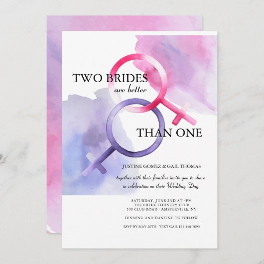 2人の花嫁は1匹の結婚式招待状よりよいです 招待状 (正面/裏面)