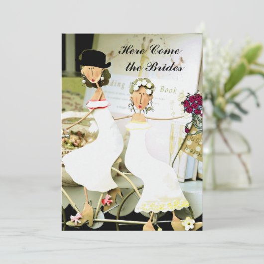 2人の花嫁を持つ2人の花嫁の結婚式招待状 招待状 (スタンド正面)