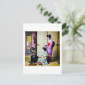 2人の芸者が毛をヴィンテージ日本の ポストカード (スタンド正面)