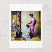 2人の芸者が毛をヴィンテージ日本の ポストカード (正面)