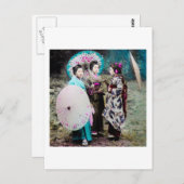 2人の芸者と1人の舞妓と傘 旧日本 ポストカード (正面/裏面)