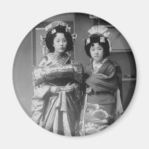 2人の芸者女の子のヴィンテージの日本人の写真 マグネット