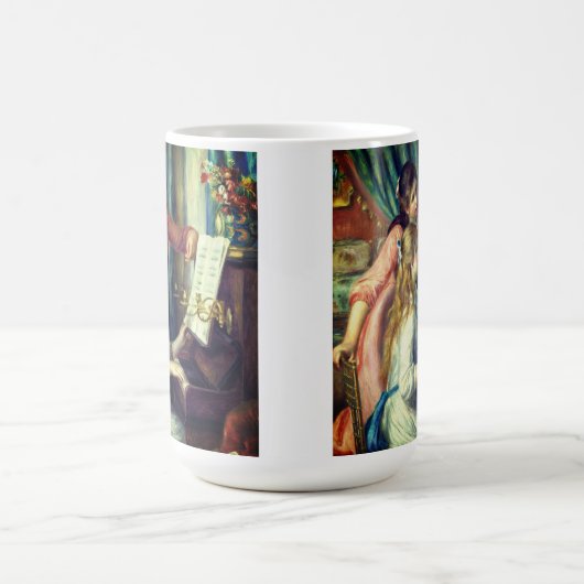 2人の若い女の子がピアノを弾いているルノアール: コーヒーマグカップ (中央)