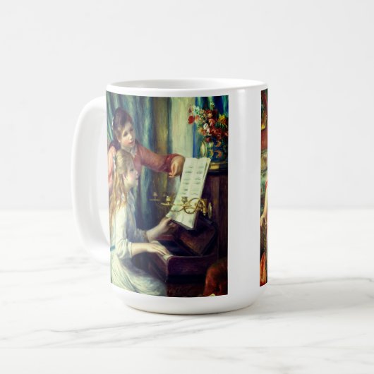 2人の若い女の子がピアノを弾いているルノアール: コーヒーマグカップ (正面左)