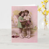 2人の若くフランスのな女の子のポートレート カード (黄色い花)