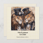 2人の蒸気機関のライオンが主役のSave the date セーブザデート (正面/裏面)