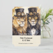 2人の蒸気機関のライオンが主役のSave the date 招待状 (スタンド正面)