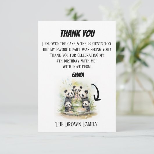 2人の親と3人の子供 - 水彩のファミリーバースデー サンキューカード (スタンド正面)