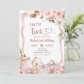 2人の誕生日にピンクのお茶を楽しむ、秋のかぼちゃのボホコケット 招待状 (スタンド正面)