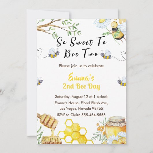 2人の誕生日パーティーになるには甘い第二の蜂の日 招待状 (正面)