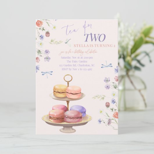 2人の誕生日パーティーへの招待のお茶 招待状 (スタンド正面)