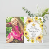 2人の誕生日写真用のヒマワリ茶パーティーティー 招待状 (スタンド正面)