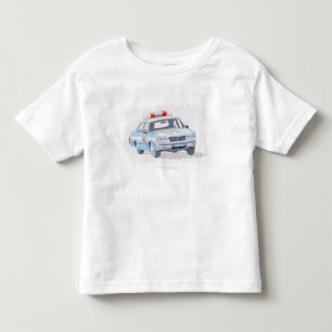 2人の警官が付いているパトカーのイラストレーション トドラーTシャツ