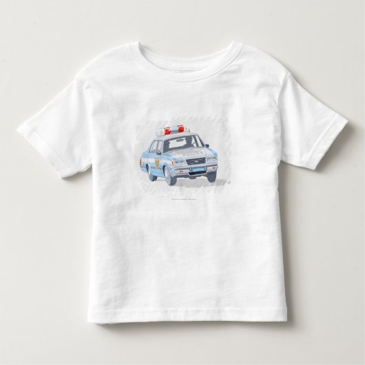 2人の警官が付いているパトカーのイラストレーション トドラーTシャツ (正面)