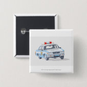 2人の警官が付いているパトカーのイラストレーション 缶バッジ (正面&裏面)