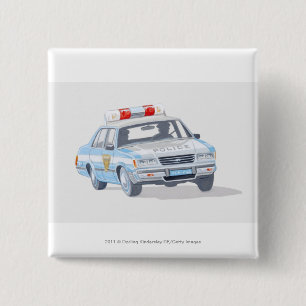 2人の警官が付いているパトカーのイラストレーション 缶バッジ