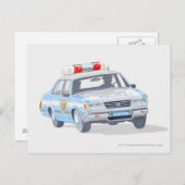 2人の警官とパトカーのイラストレーション ポストカード (正面/裏面)