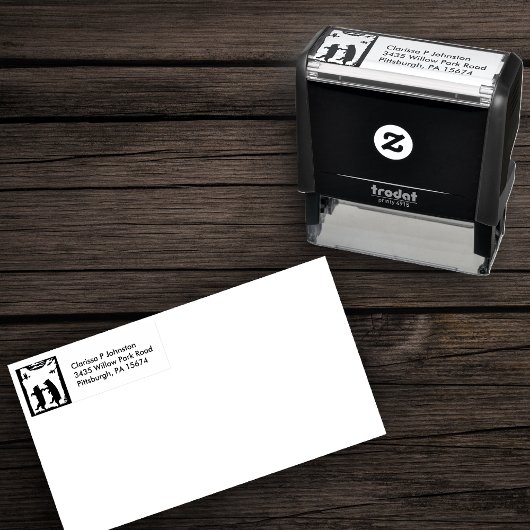 2人の踊りが木の黒いシルエットでフクロウを生む セルフインキングスタンプ