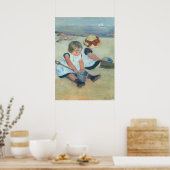 2人の遊子供のビーチヴィンテージ油絵 ポスター (キッチン)