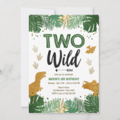 2人の野生のDinoパーティー少年金ゴールド恐竜2歳の誕生日 招待状 (正面)