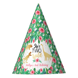 2人の野蛮な恐竜の女の子の誕生日 パーティーハット