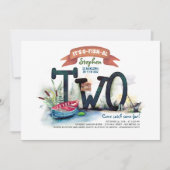 2人の釣り好きな男の子の誕生日を祝おう 招待状 (正面)