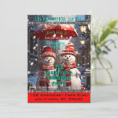 2人の雪だるまのクリスマスパーティー 招待状 (スタンド正面)