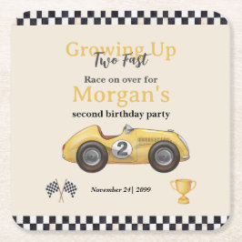 2人の高速イエローレースカーキッズ2nd スクエアペーパーコースター