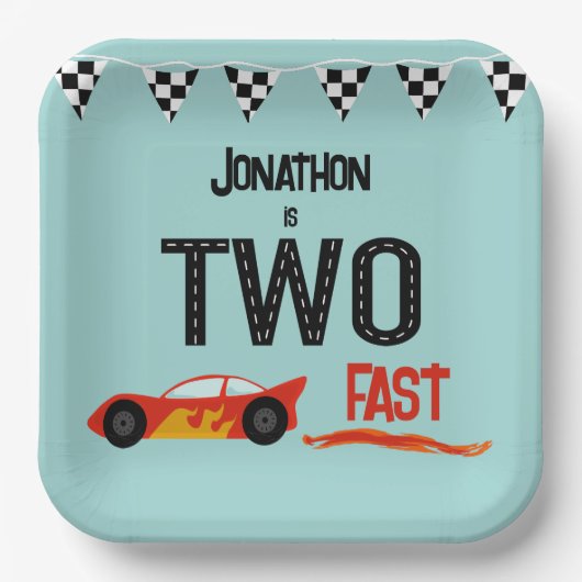 2人の高速キッズラッカーの2番目の誕生日パーティー ペーパープレート (正面)
