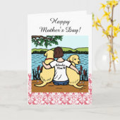 2人の黄色いラブラドールと母 カード (黄色い花)