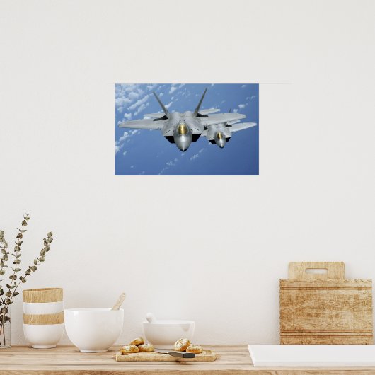 2人のF-22ラプターが太平洋の海を飛ぶ ポスター (キッチン)