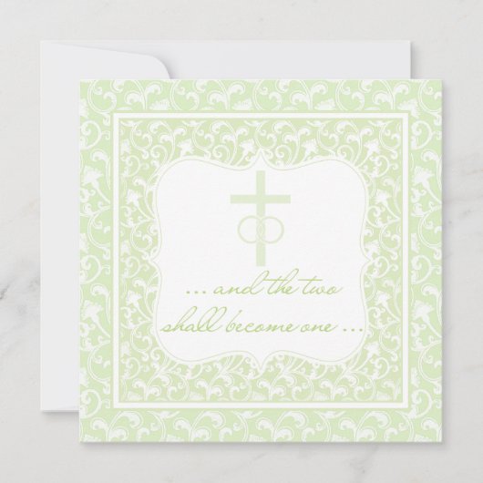 2人はひとつになる クリスチャンの結婚式 緑 招待状 (正面)