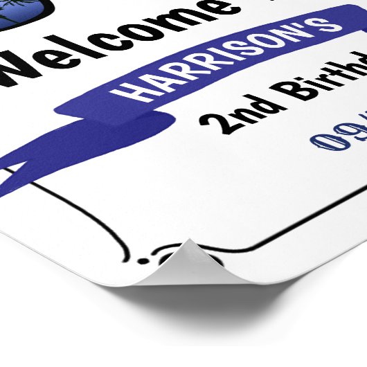 2人クールの男の子2nd誕生日ウェルカムサイン ポスター (角)