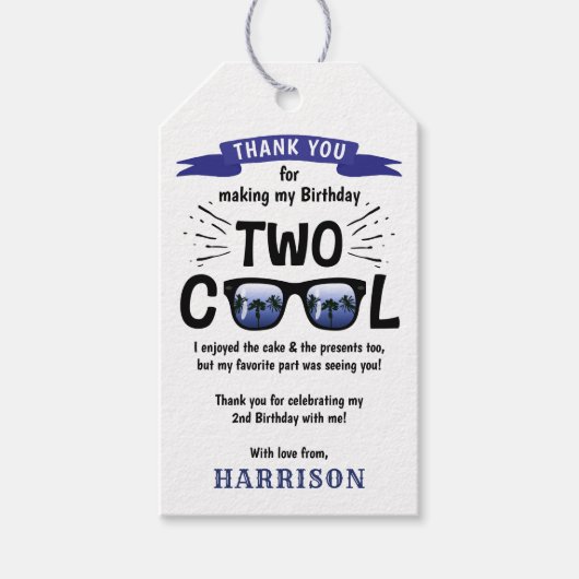 2人クールの男の子2nd誕生日パーティー ギフトタグ (正面)