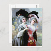 2人ビクトリアンのバラ絵を描付き ポストカード (正面/裏面)