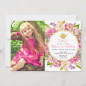 2人分のお茶、2人目の誕生日フローラ写真 招待状 (正面)